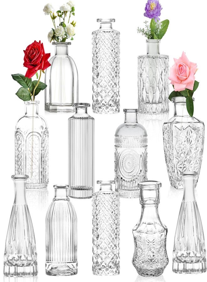 INFTYLE Glass Bud Vase Set of 12,Small Mini Clear Bud Vases in Bulk,Vintage Bud Vase,Glass Bottles Vase for Home Decor, Wedding Centerpieces Table Decor,Floral Arrangements,Dinning - Image 1